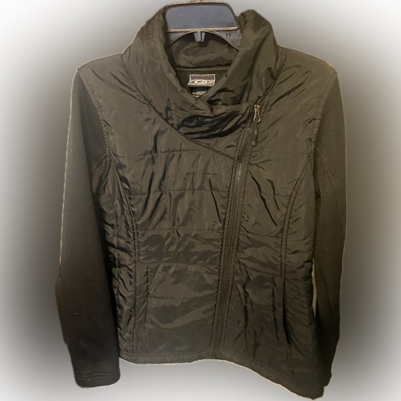 CB casual Jackets & Blazers - CB Black Moto Jacket Knit Back  Asymmetrical Zip with Pockets Womens Sz M